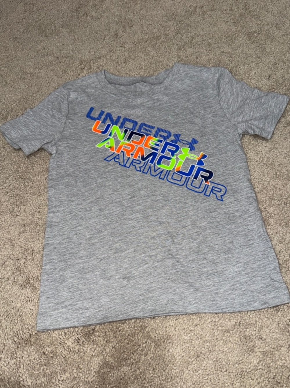 Under Armour Gray Heather Tee with Neon Multicolor Logo